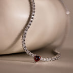 Garnet Heart Tennis Necklace in Silver