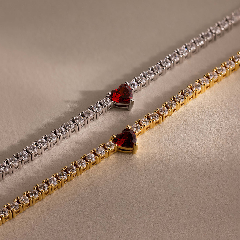 Garnet Heart Tennis Necklace