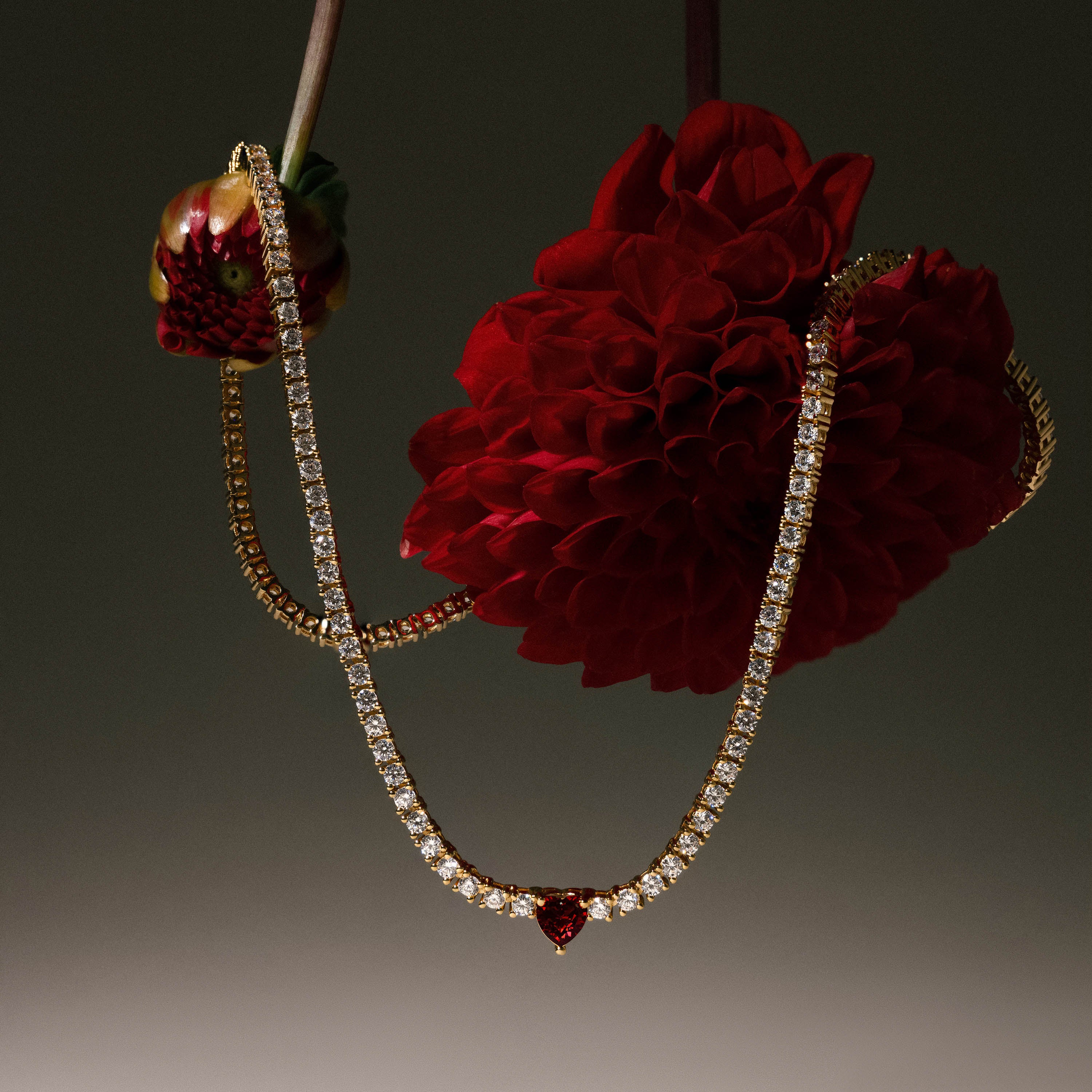 Garnet Heart Tennis Necklace