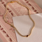 Garnet Heart Tennis Necklace in 18K Gold