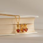 Garnet Heart Knot Necklace in 18K Gold
