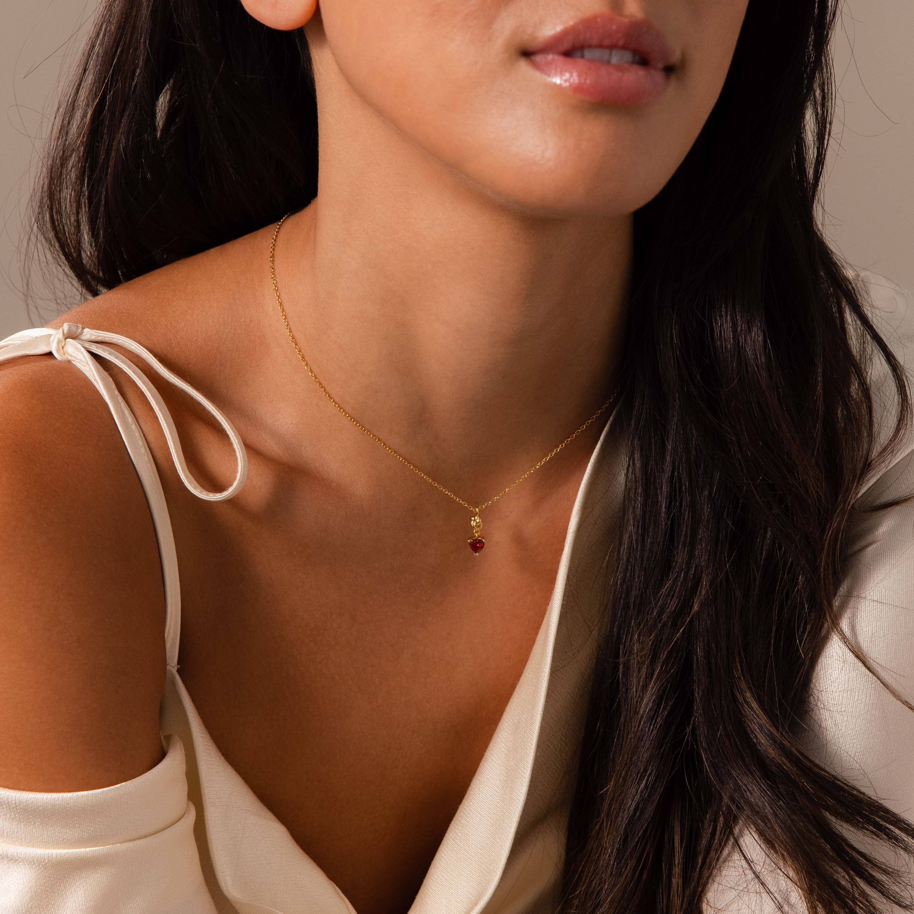 Garnet Heart Knot Necklace in 18K Gold