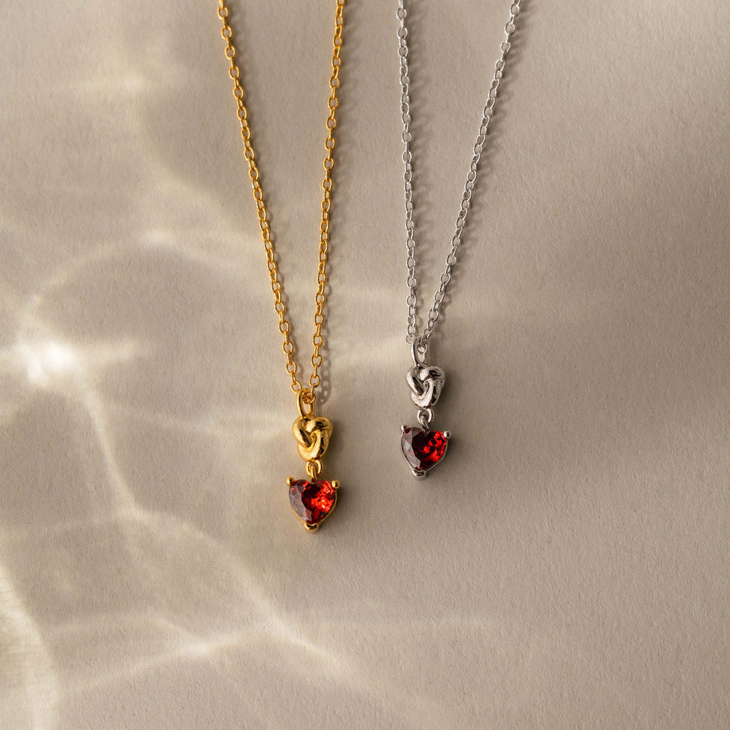 Garnet Heart Knot Necklace