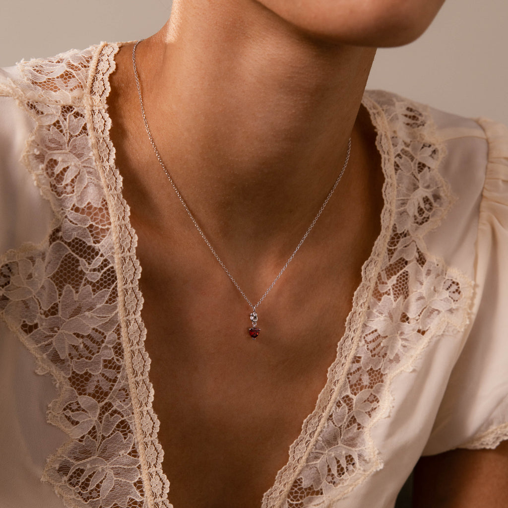 Garnet Heart Knot Necklace
