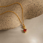 Garnet Heart Knot Necklace in 18K Gold