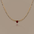 Garnet Heart Tennis Necklace in 18K Gold