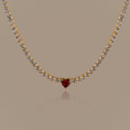 Garnet Heart Tennis Necklace in 18K Gold