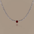 Garnet Heart Tennis Necklace in Silver