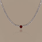 Garnet Heart Tennis Necklace in Silver