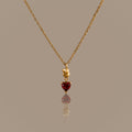 Garnet Heart Knot Necklace in 18K Gold