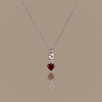 Garnet Heart Knot Necklace in Silver