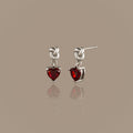 Garnet Heart Knot Studs in Silver