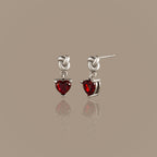 Garnet Heart Knot Studs in Silver
