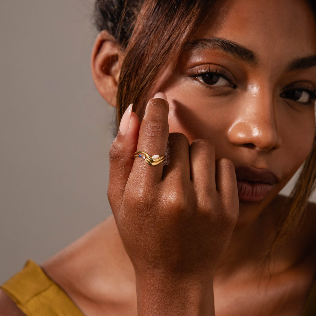 Mixed Gem Wave Ring Set