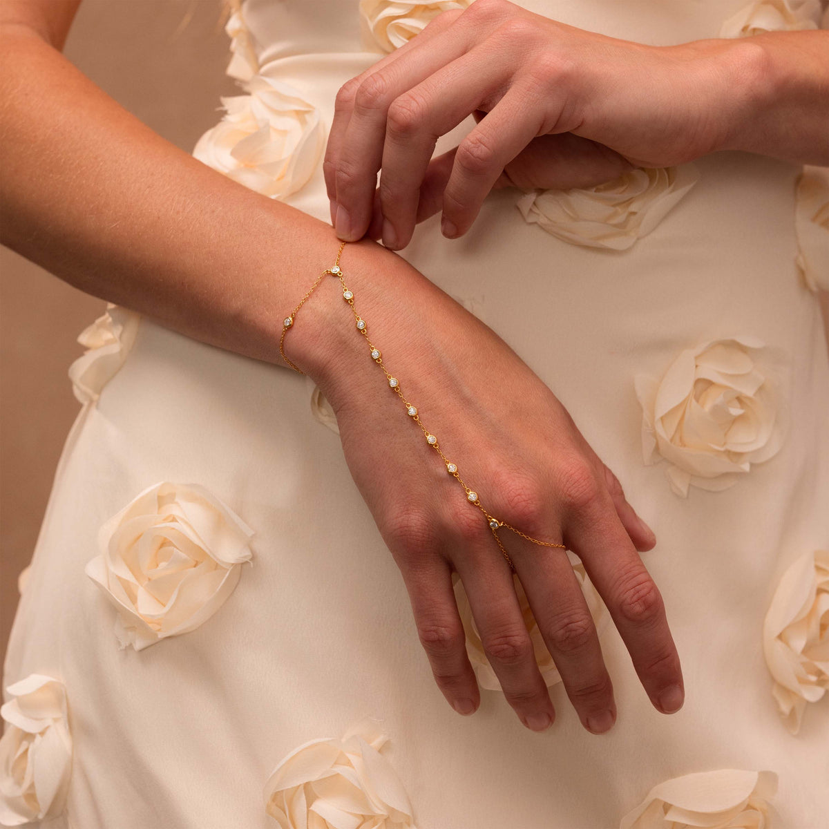 Beaded Diamond Hand Chain Bracelet