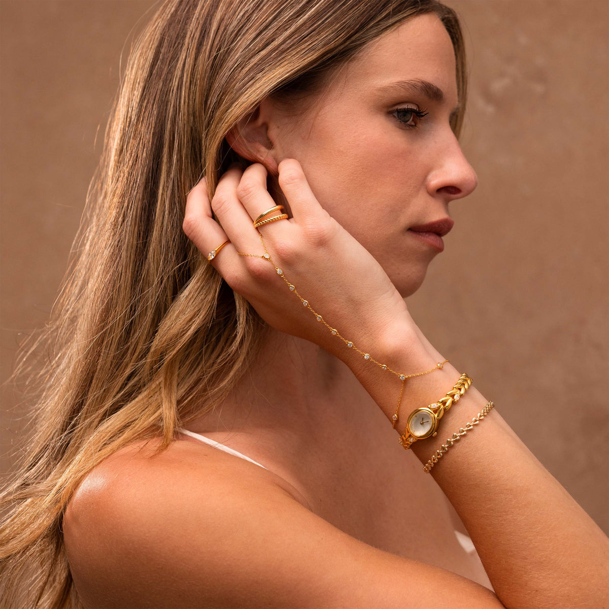 Beaded Diamond Hand Chain Bracelet