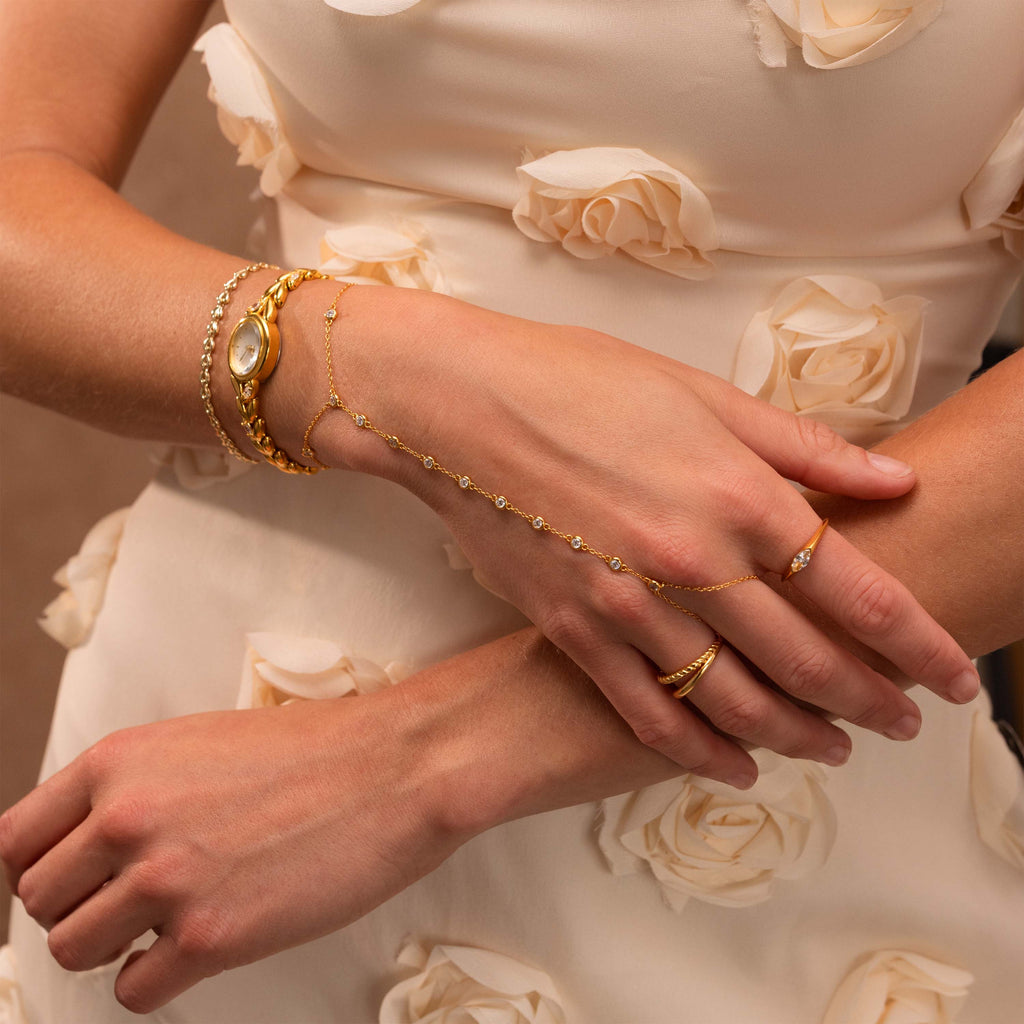 Beaded Diamond Hand Chain Bracelet