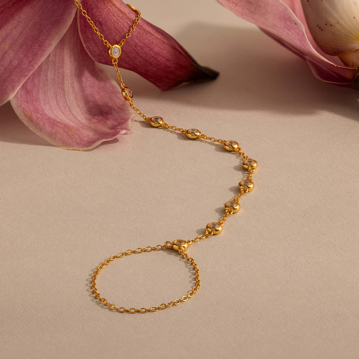 Beaded Diamond Hand Chain Bracelet in 18K Gold