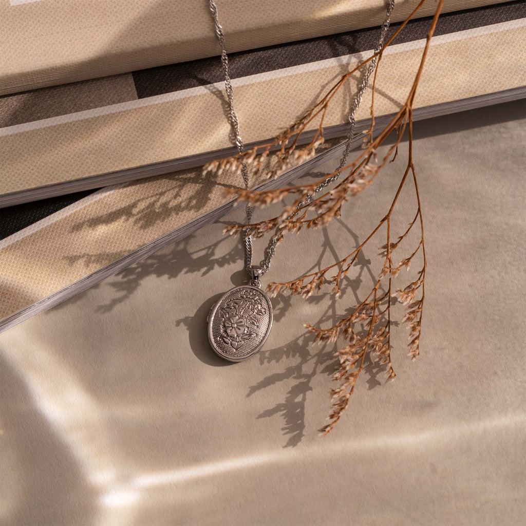 Floral Locket Necklace in Silver