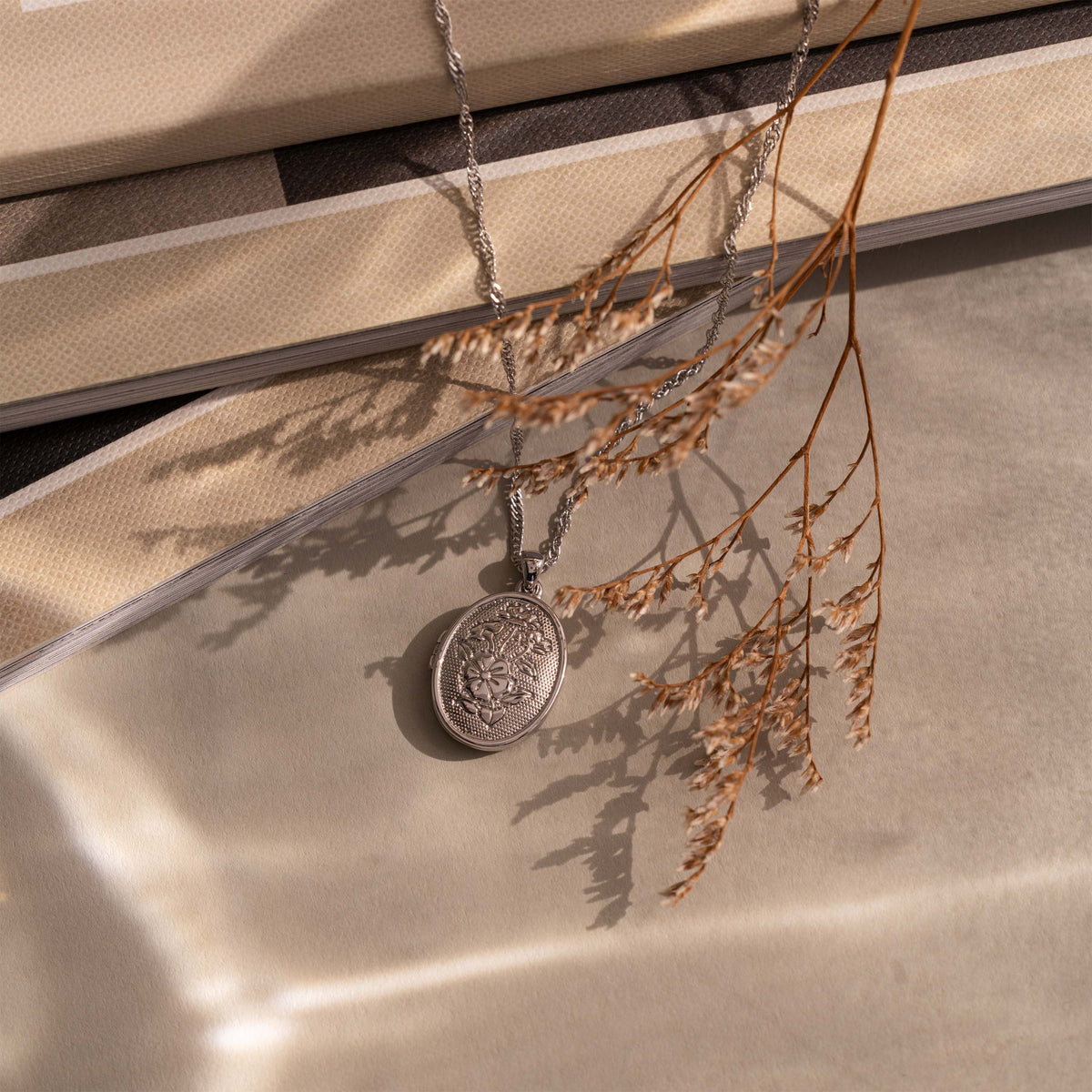 Floral Locket Necklace in Silver