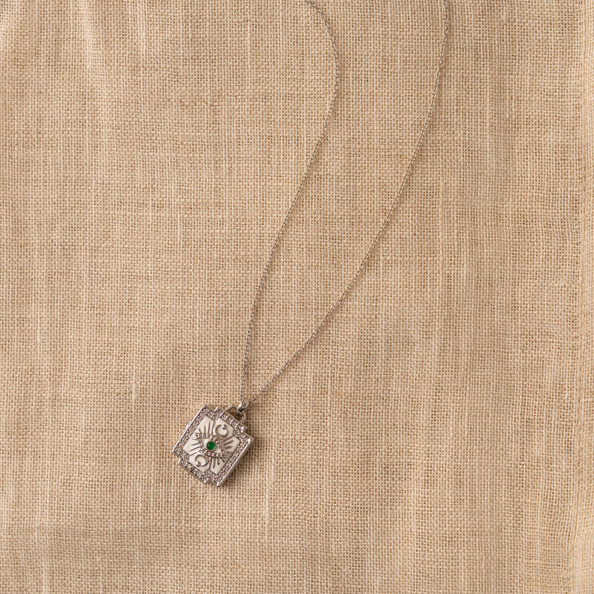 Pave Evil Eye Locket Necklace in Silver