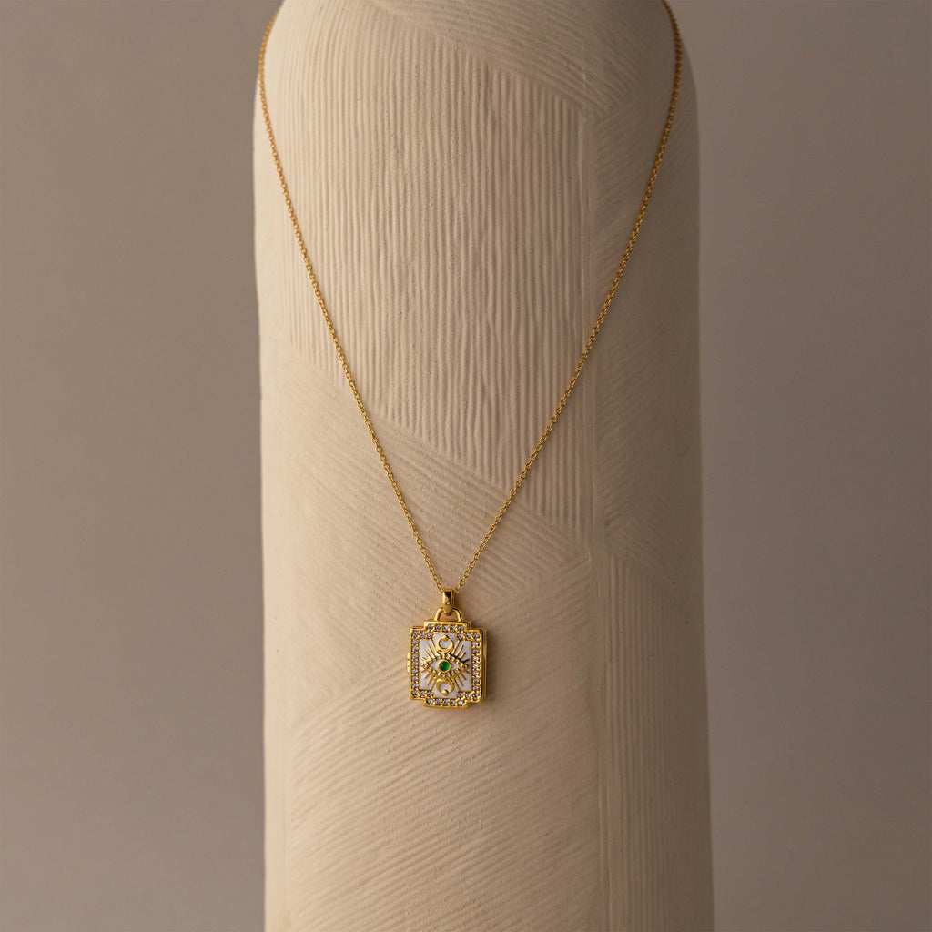 Pave Evil Eye Locket Necklace in 18K Gold