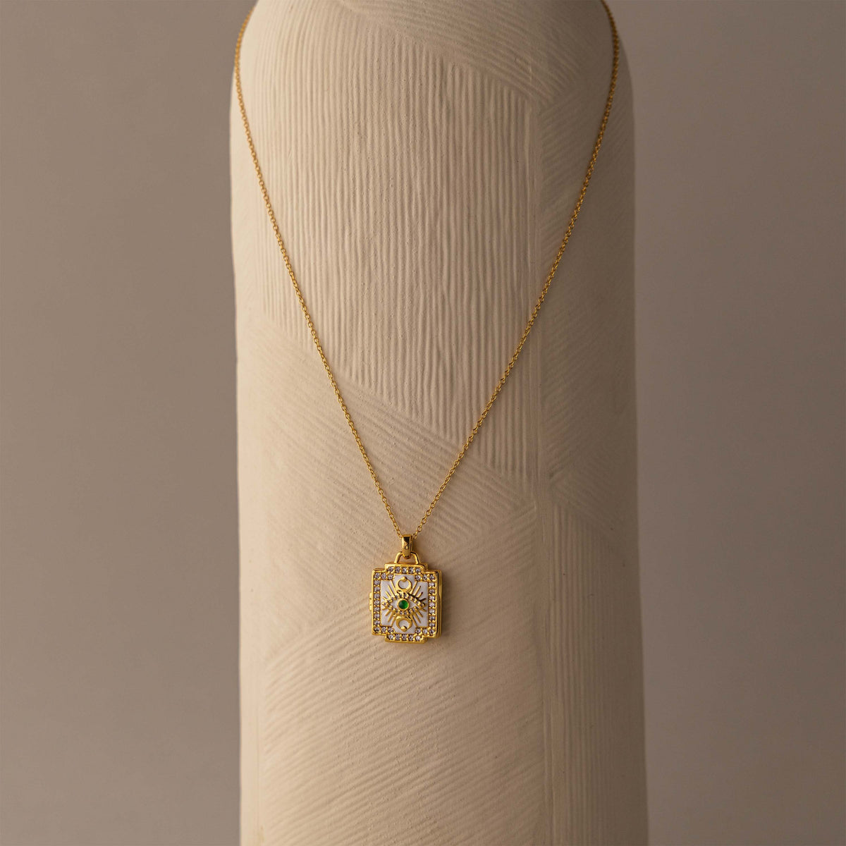 Pave Evil Eye Locket Necklace in 18K Gold