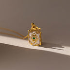 Pave Evil Eye Locket Necklace in 18K Gold