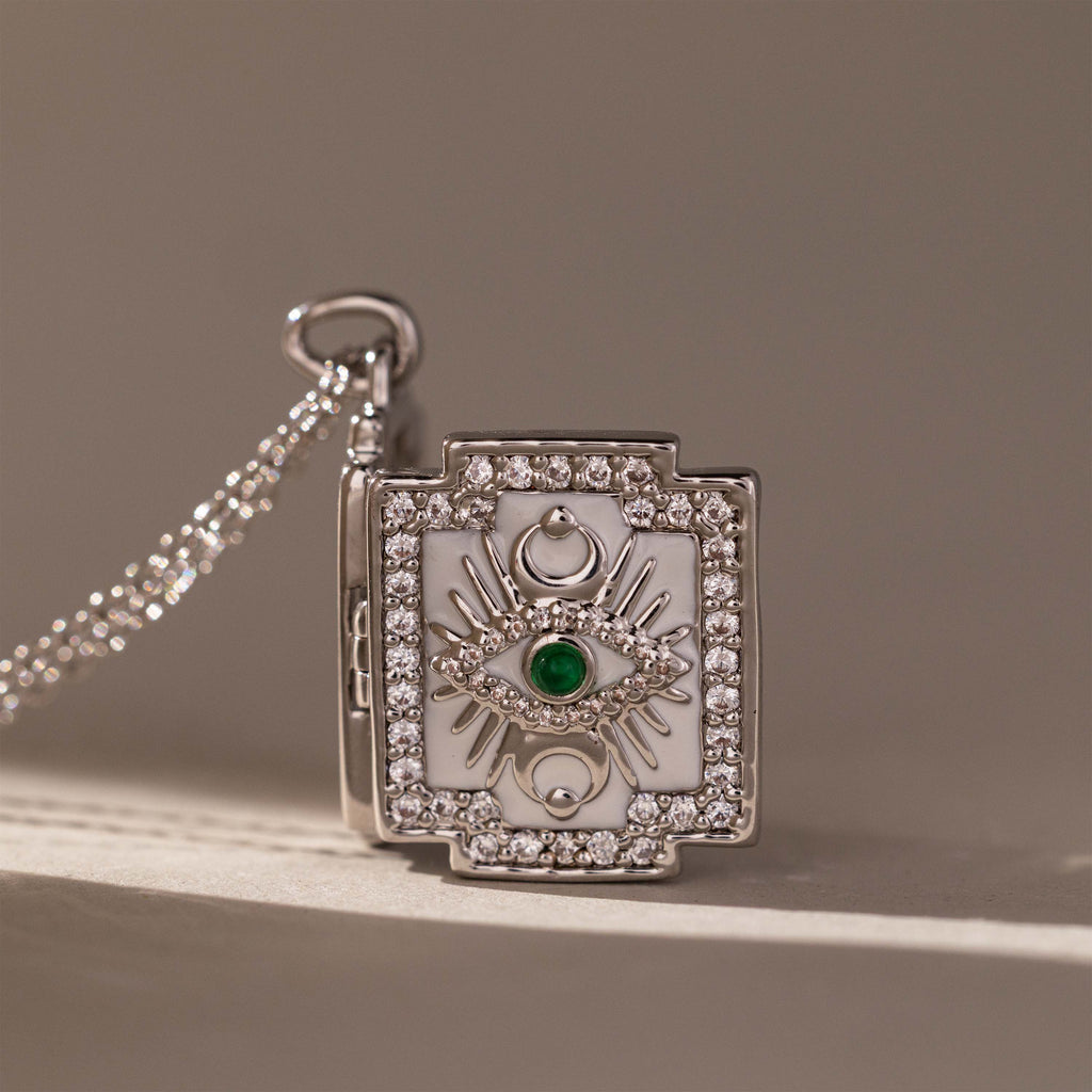 Pave Evil Eye Locket Necklace