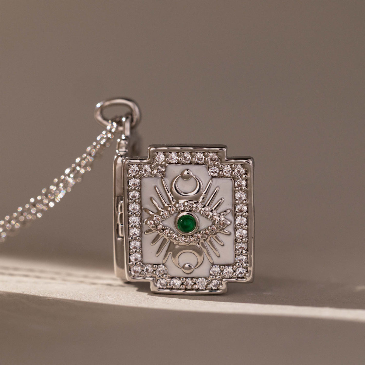 Pave Evil Eye Locket Necklace