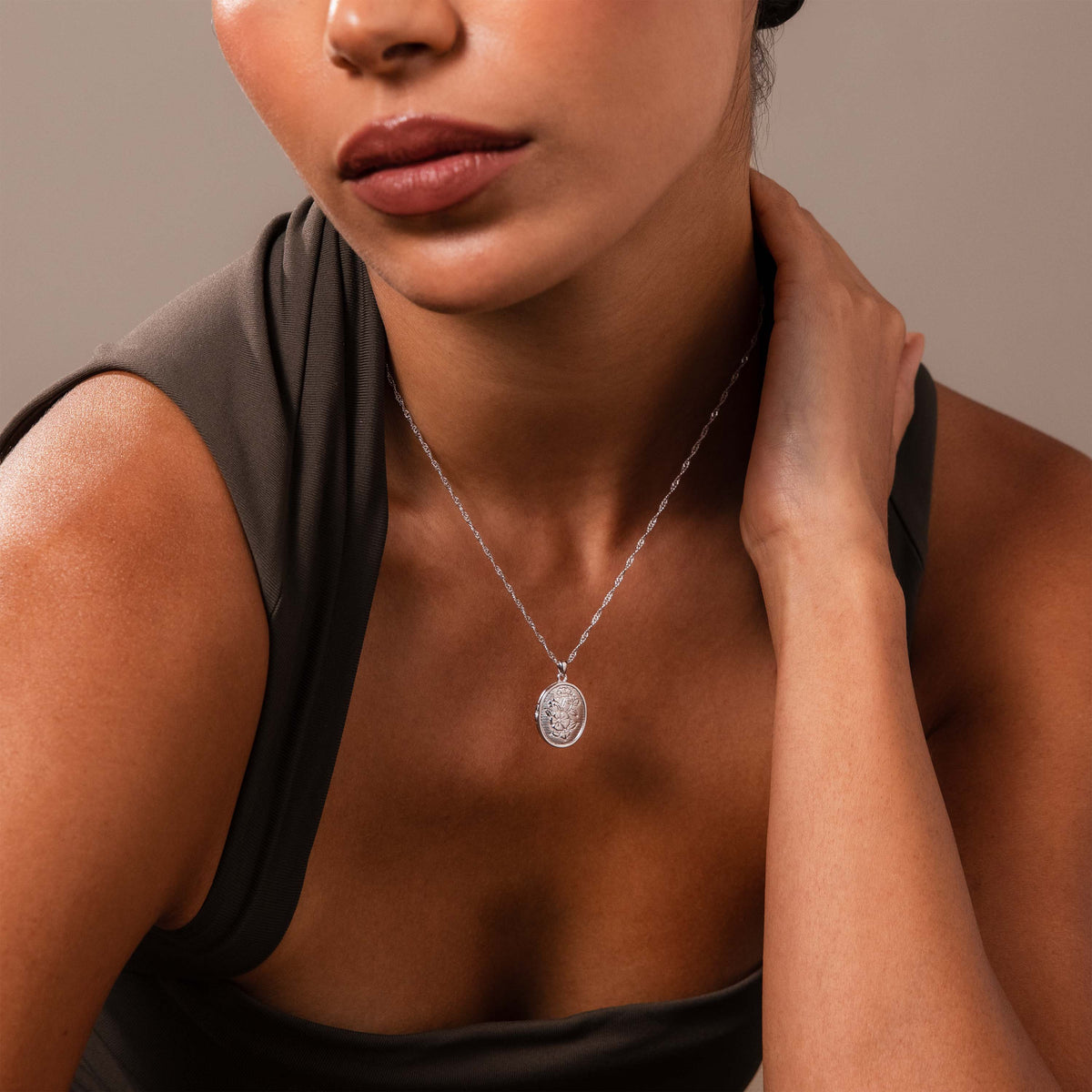 Floral Locket Necklace in Silver