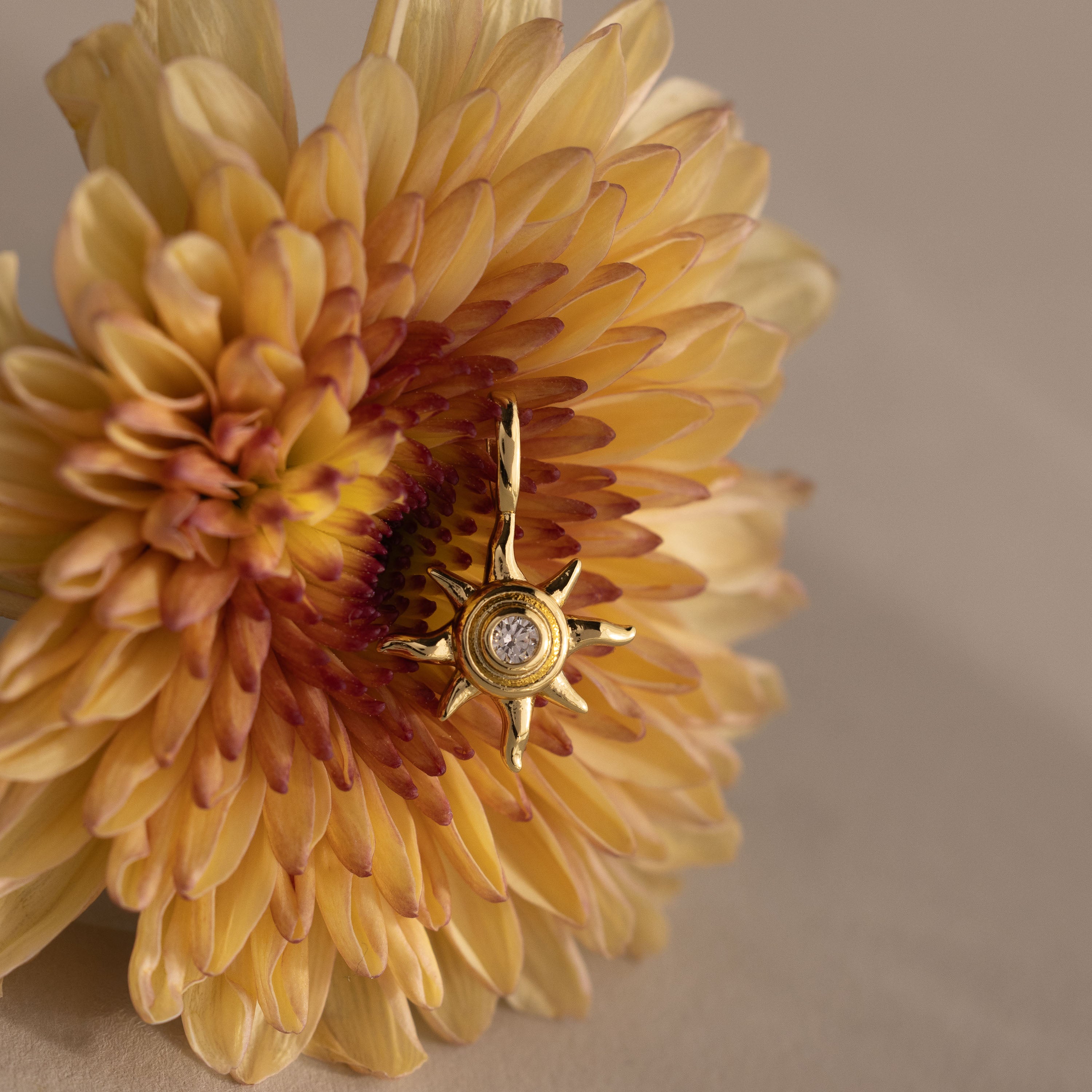 Mystic Diamond Sun Charm in 18K Gold