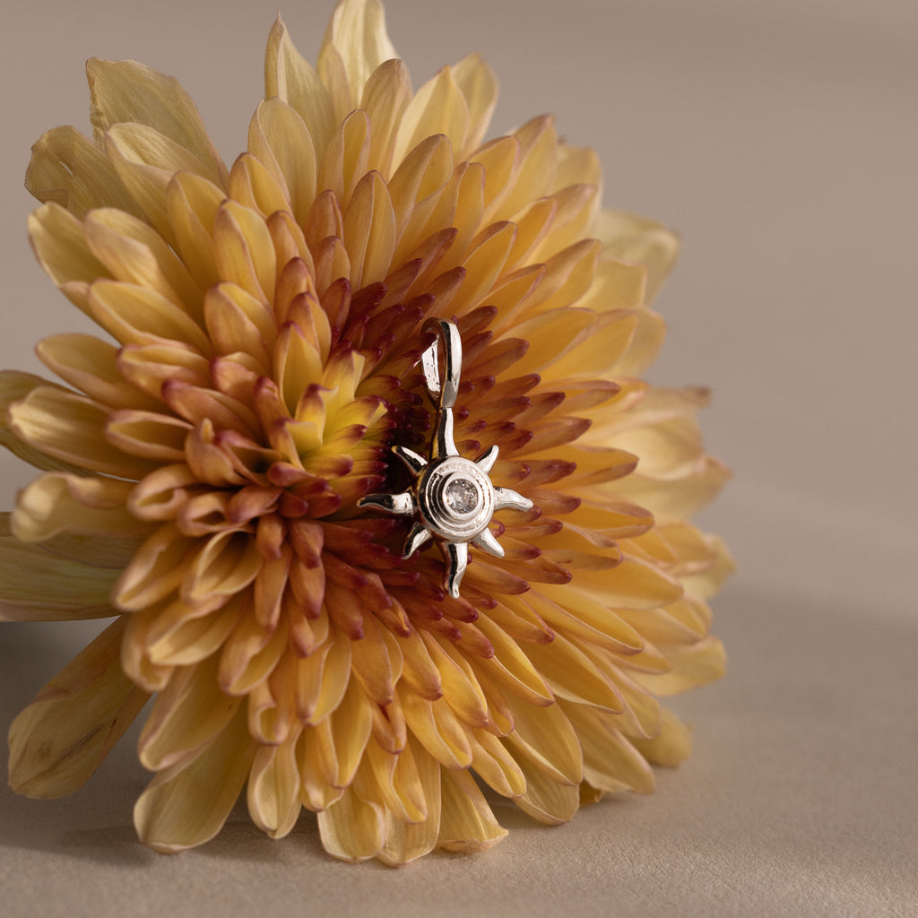Mystic Diamond Sun Charm in Silver