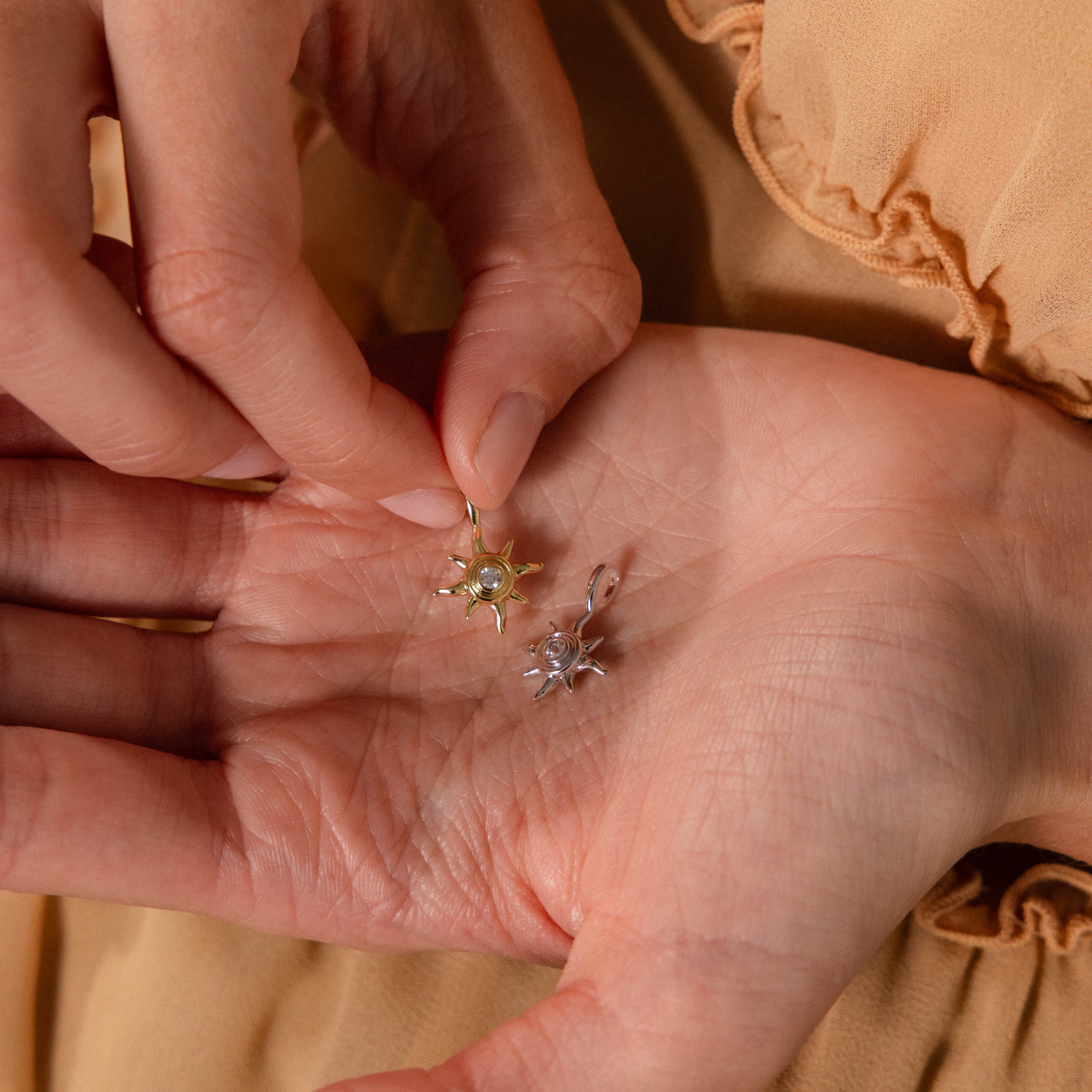 Mystic Diamond Sun Charm in 18K Gold