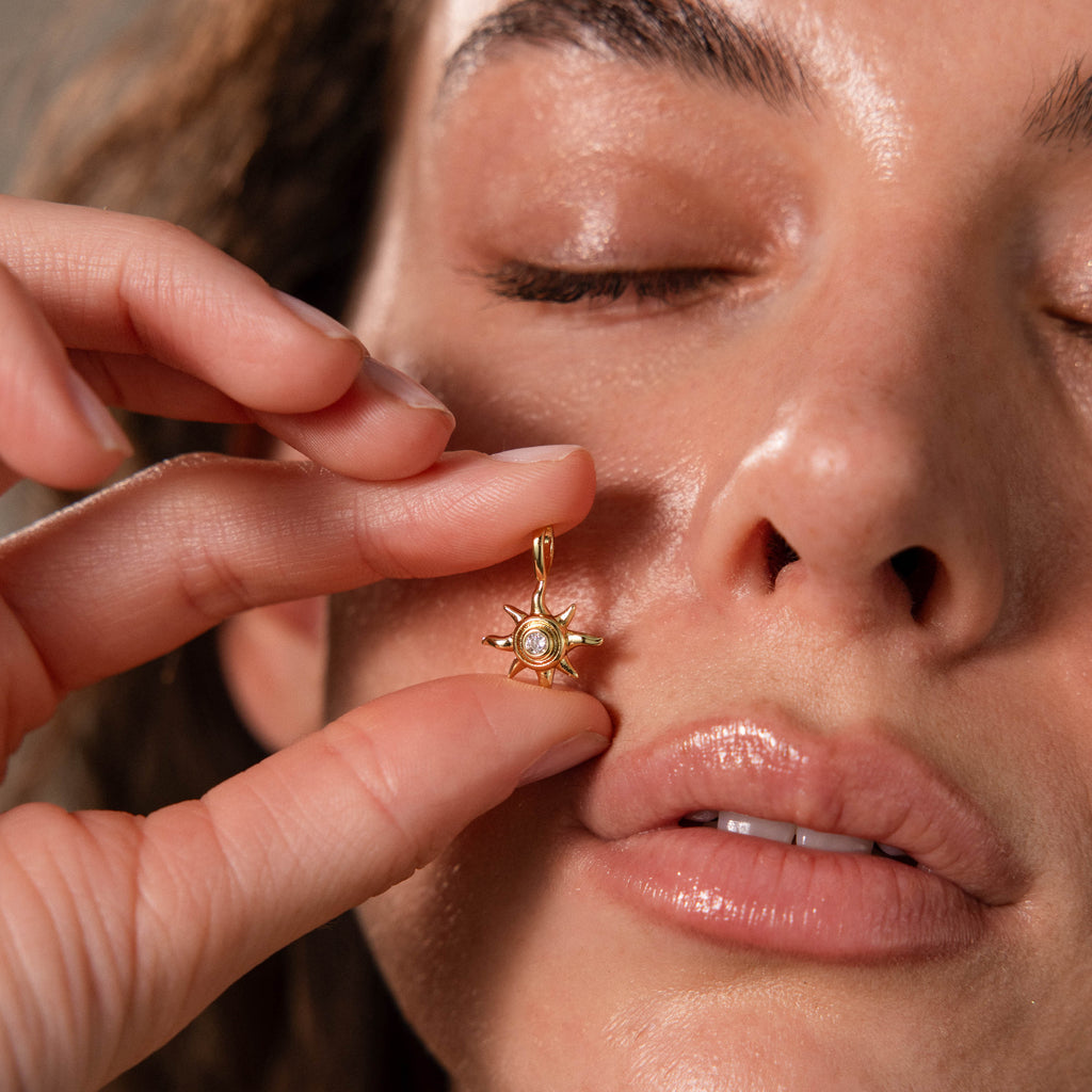 Mystic Diamond Sun Charm in 18K Gold