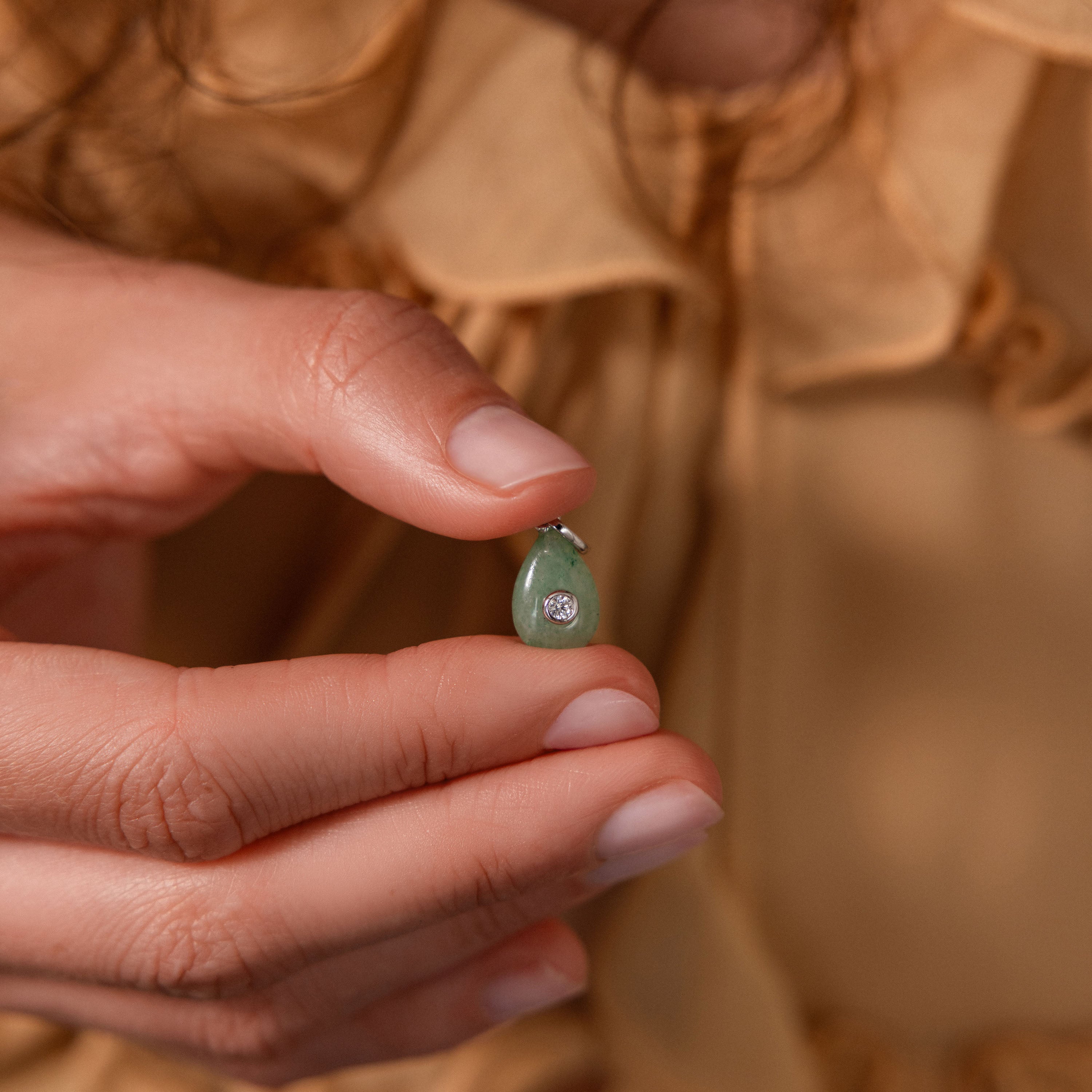 Jade Diamond Drop Charm in Silver