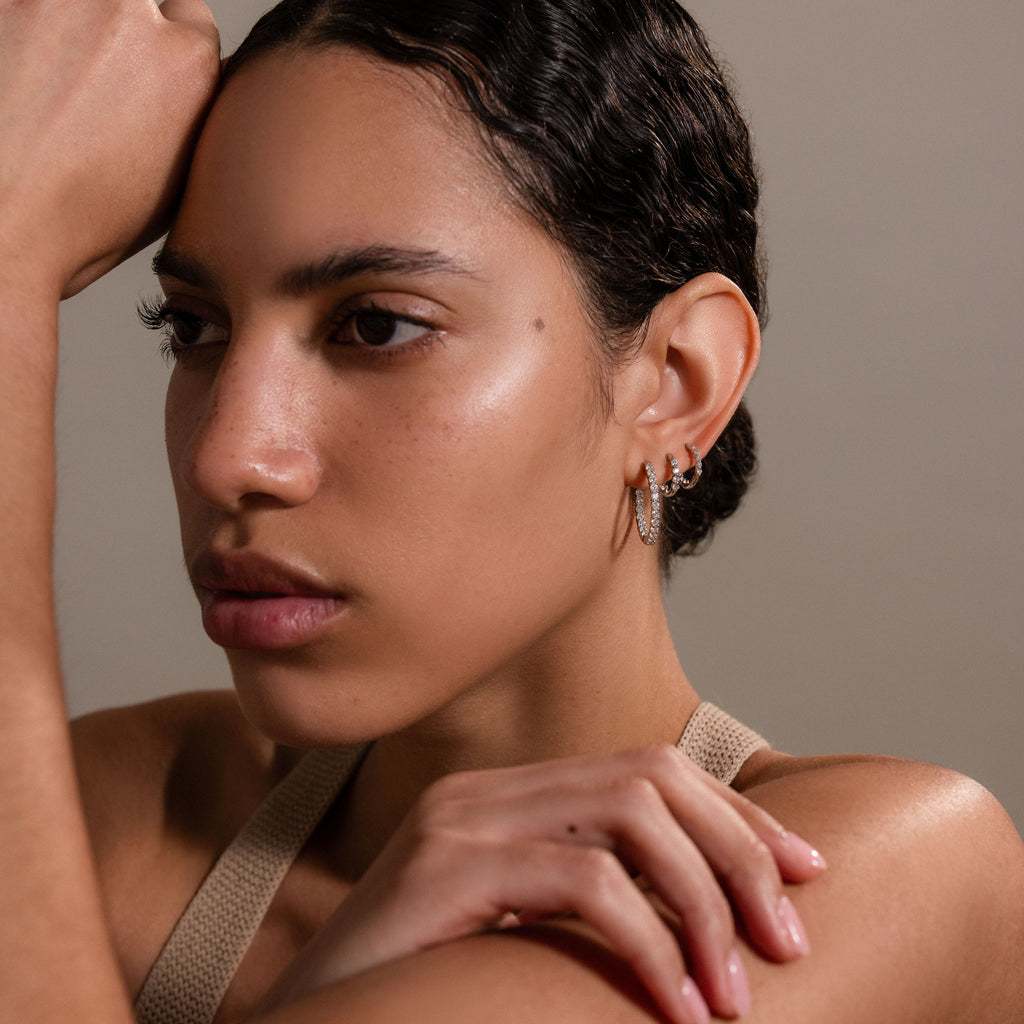 Inside Out Diamond Hoops Set in Silver