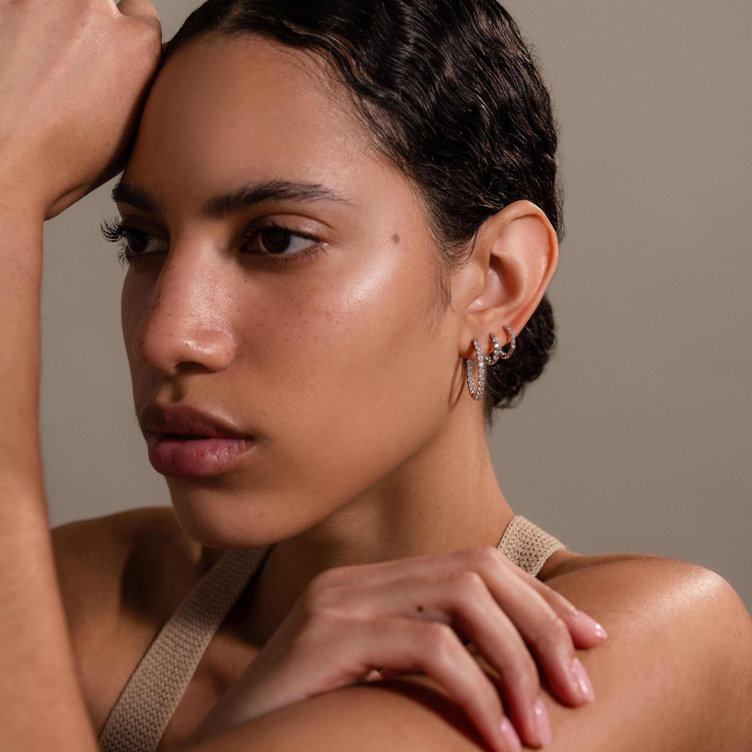 Inside Out Diamond Hoops Set in Silver