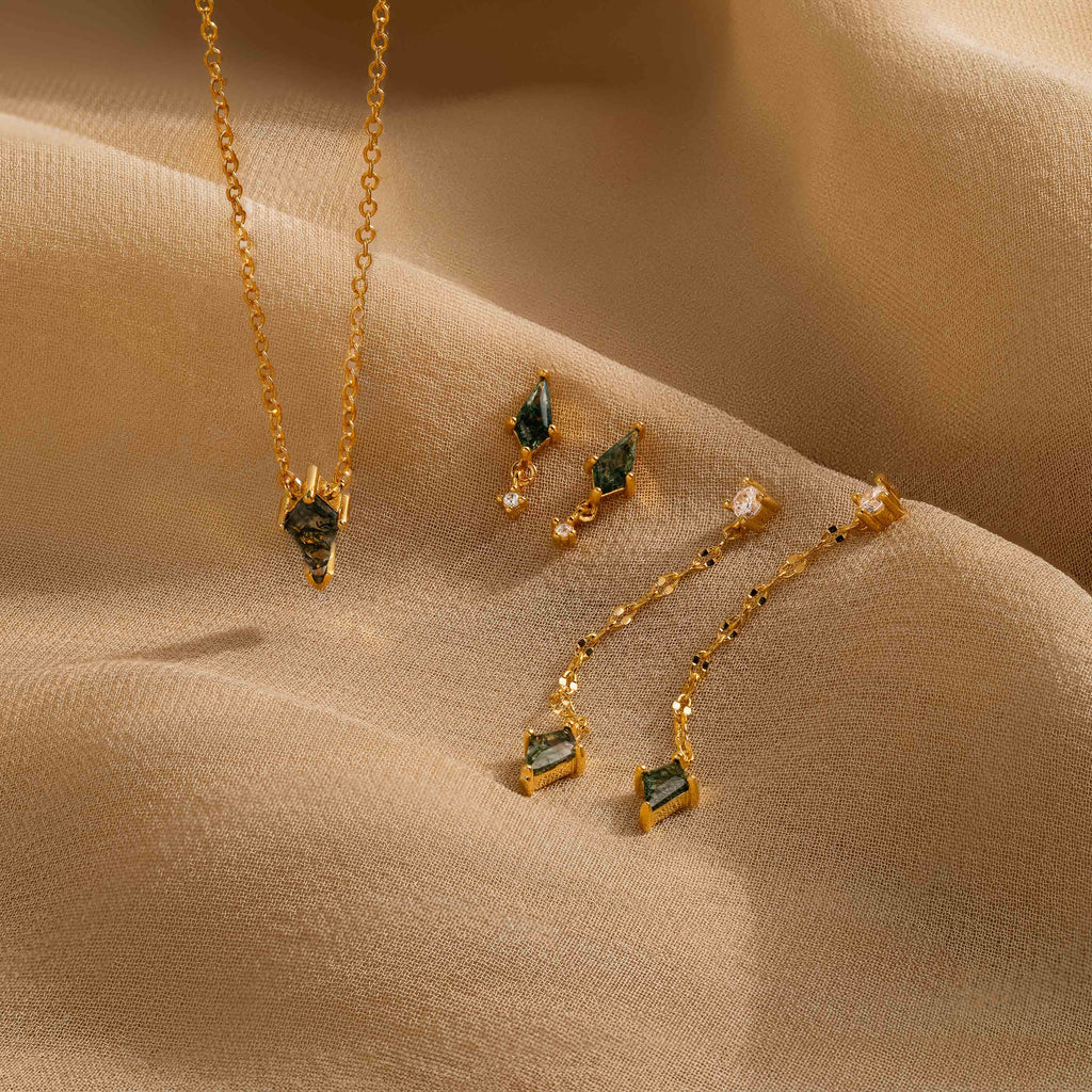 Aerial Agate Jewelry Set in 18K Gold