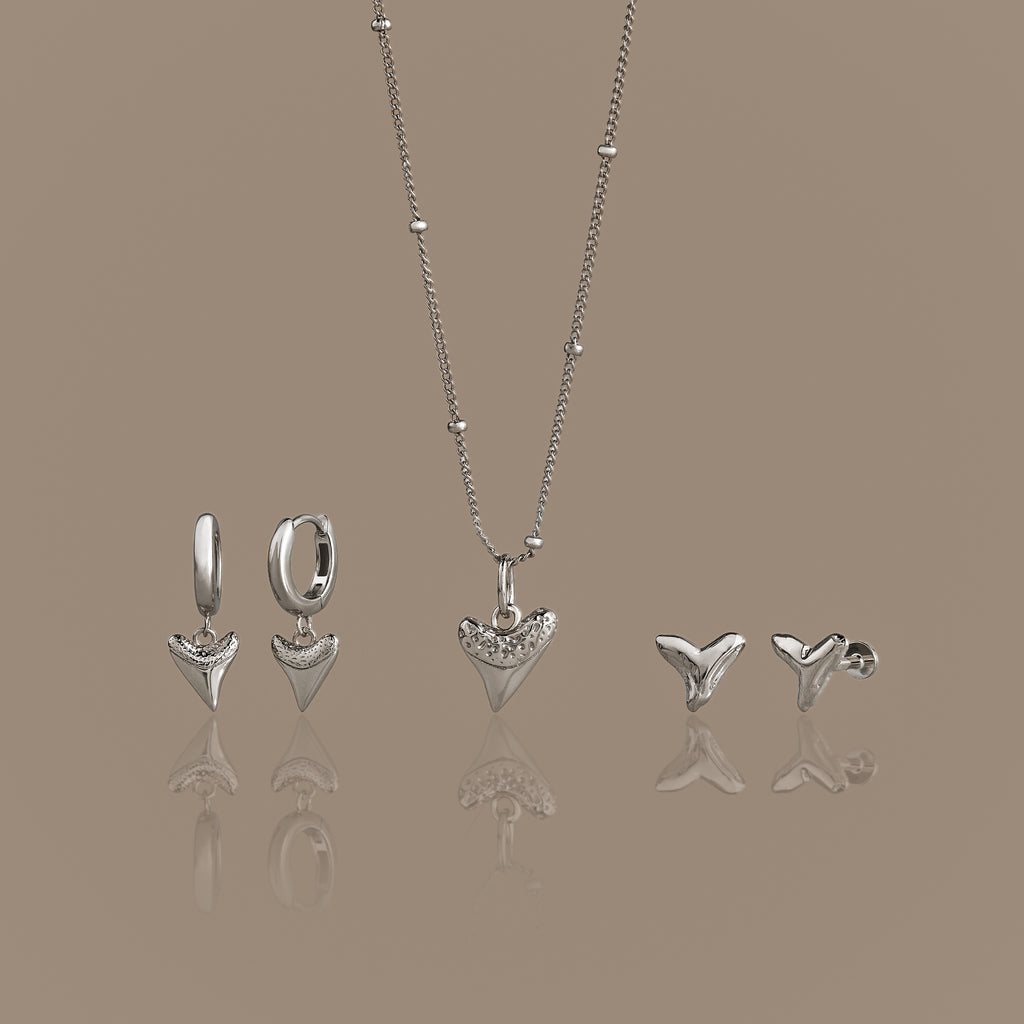 Shark Tooth Jewelry Set in Silver