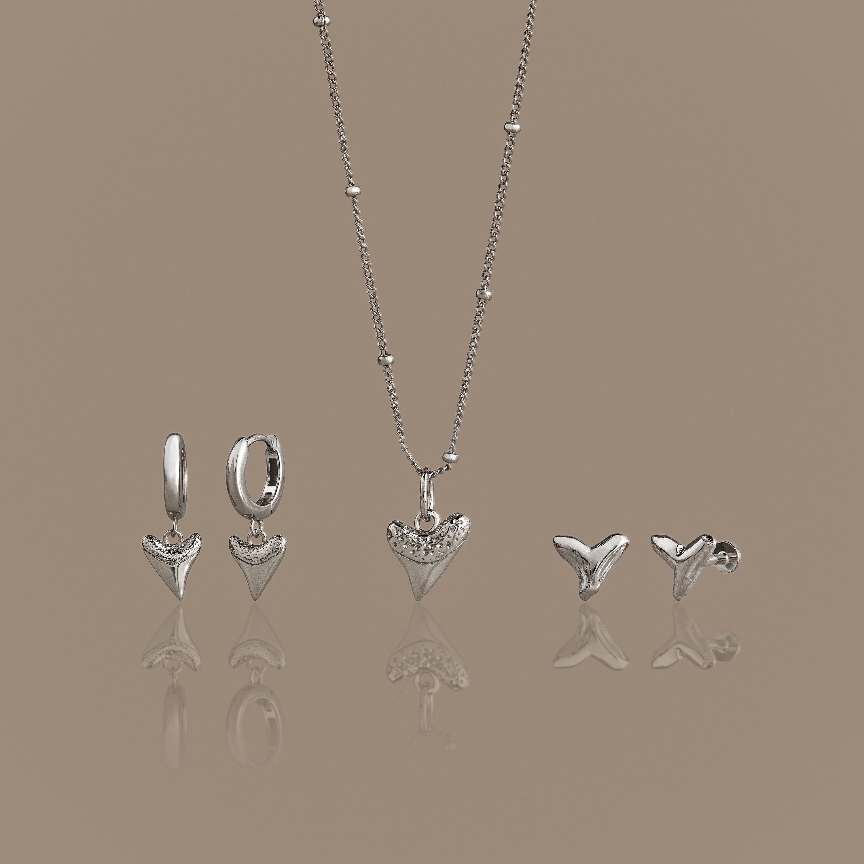 Shark Tooth Jewelry Set in Silver