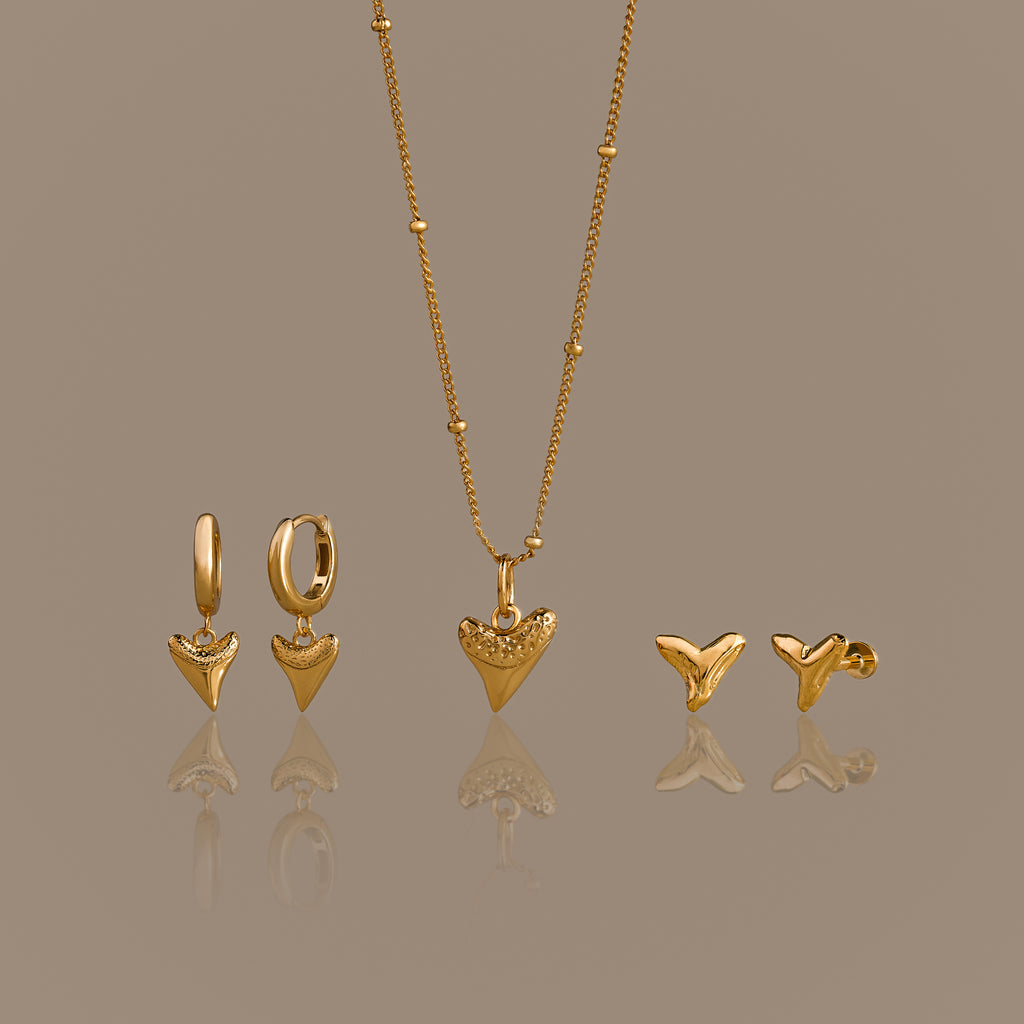 Shark Tooth Jewelry Set in 18K Gold