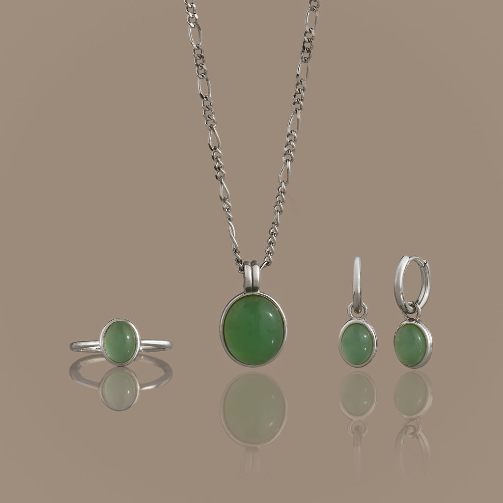 Jade Oval Jewelry Set in Silver