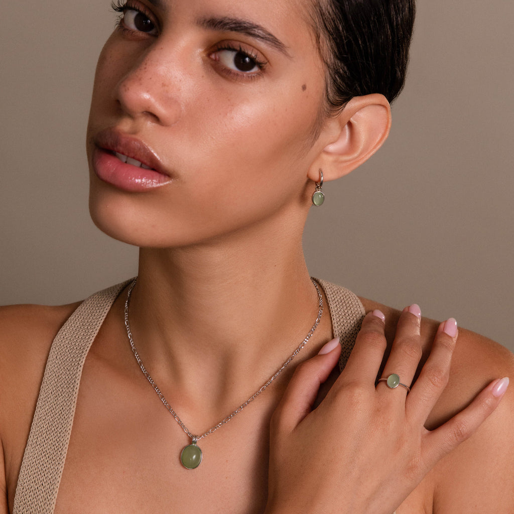 Jade Oval Jewelry Set in Silver