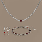 Garnet Diamond Heart Jewelry Set in Silver