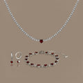 Garnet Diamond Heart Jewelry Set in Silver