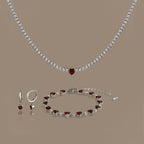 Garnet Diamond Heart Jewelry Set in Silver