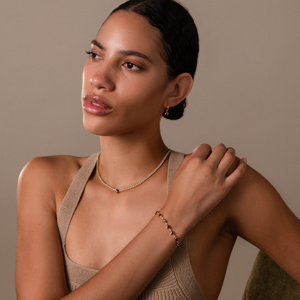 Garnet Diamond Heart Jewelry Set in 18K Gold