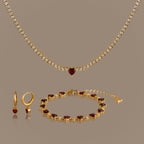 Garnet Diamond Heart Jewelry Set in 18K Gold