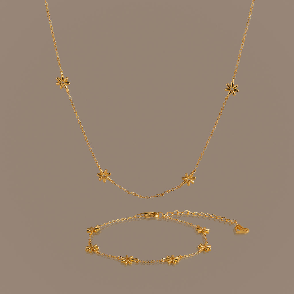 Flower Child Necklace & Bracelet Set in 18K Gold